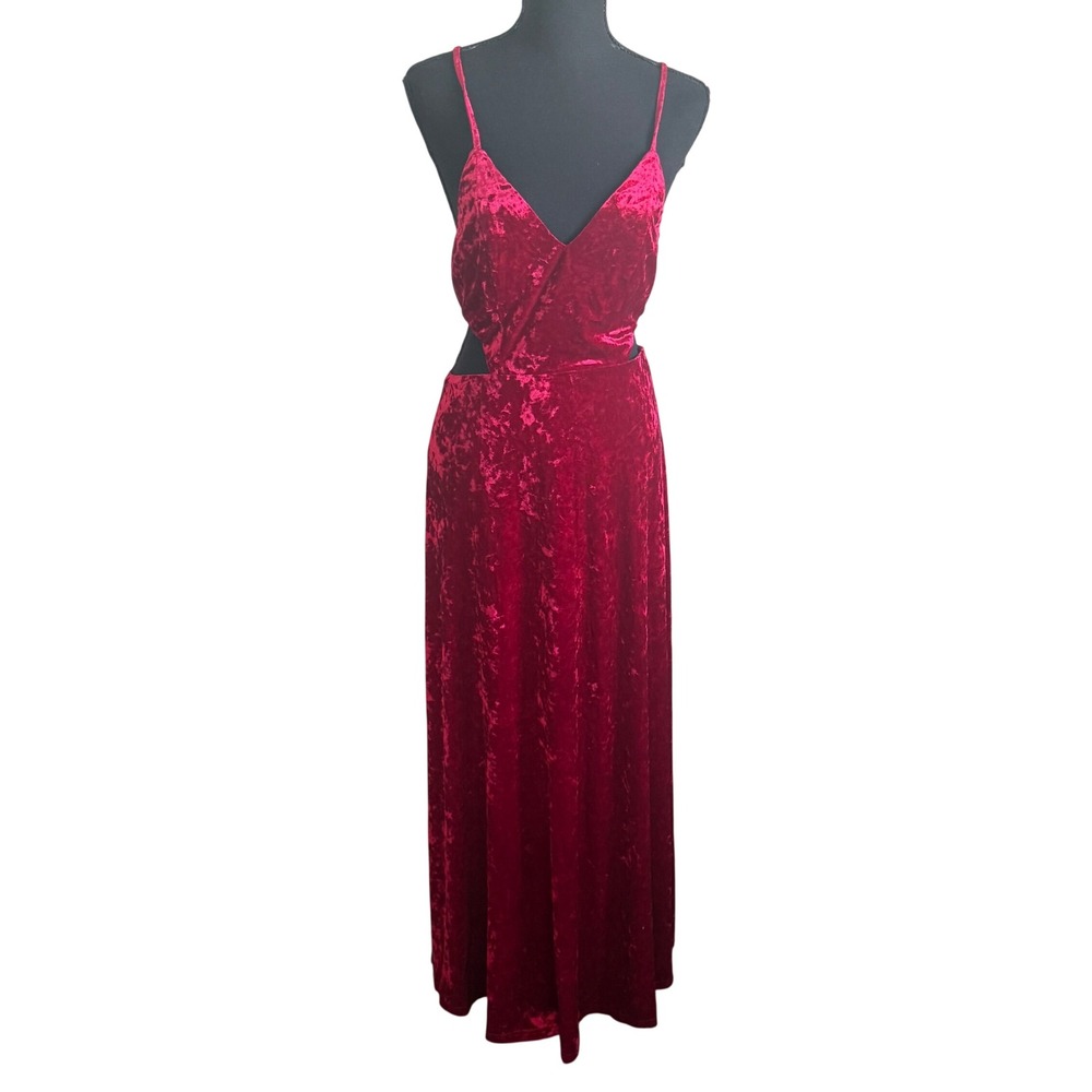 La Charme U Womens Red Velvet Cutout Open Back Maxi Dress Small Holiday Glam